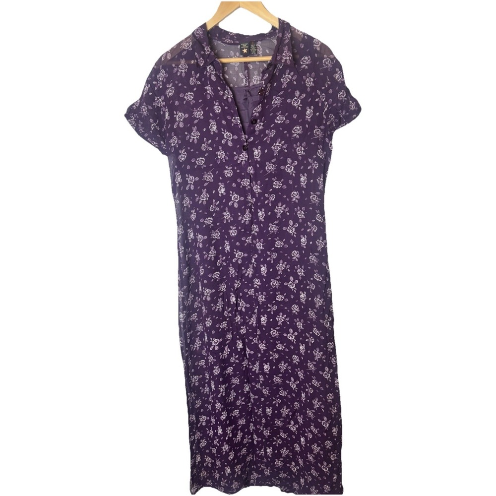 American Eagle Short Sleeve Button Down Maxi‎ Dress Size 6 Floral Collared Lined